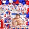 4th of July Birthday Decorations, Little Firecracker First Birthday Party Supplies Backdrop Balloon Box Cake Cupcake Topper Tablecloth for Baby Shower Memorial Day Independence Day Decorations